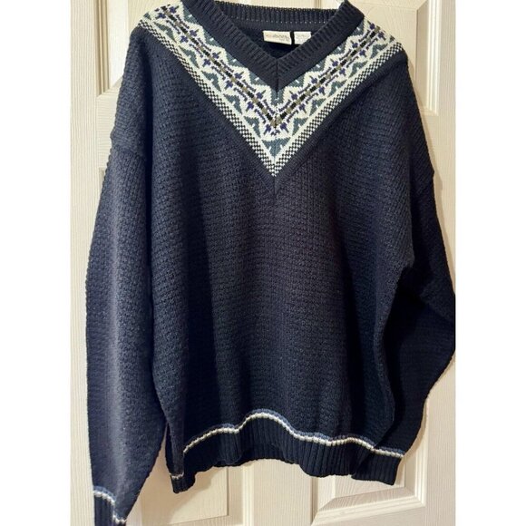 Ash Creek Trading Sweater Mens XL Black V Neck Southwestern Aztec Vintage - Picture 7 of 8